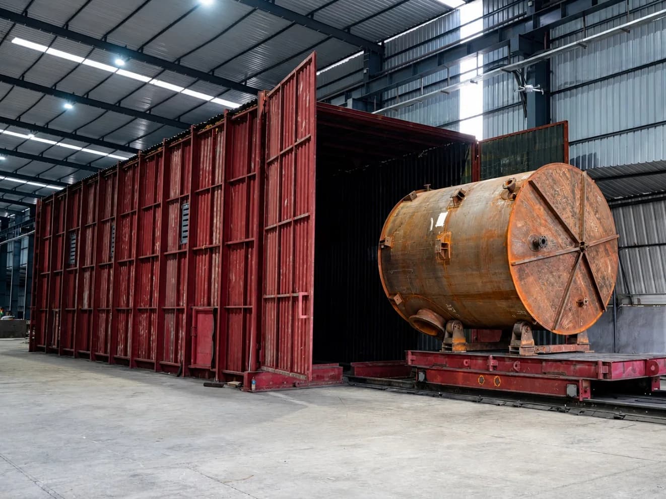 Vessel inside the blasting booth
